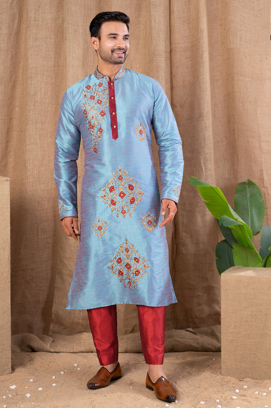 Blue Art Silk Kurta Pajama (NMK-8511) - Nihal Fashions