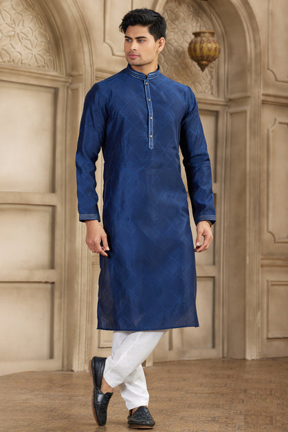 Blue Art Silk Kurta Pajama (NMK-8577) - Nihal Fashions