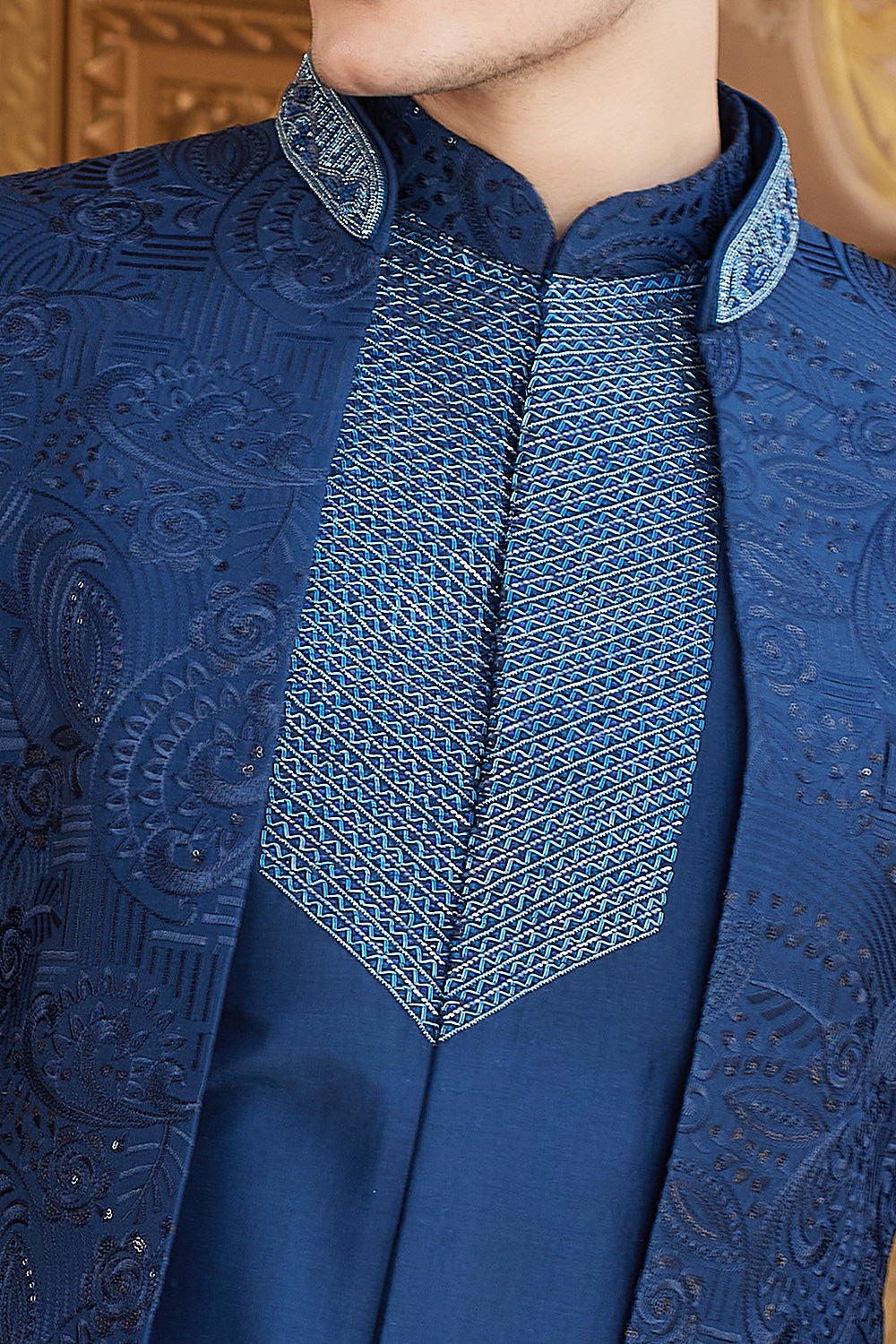 Blue Art Silk Mens Indo Western (NMK-8208) - Nihal Fashions