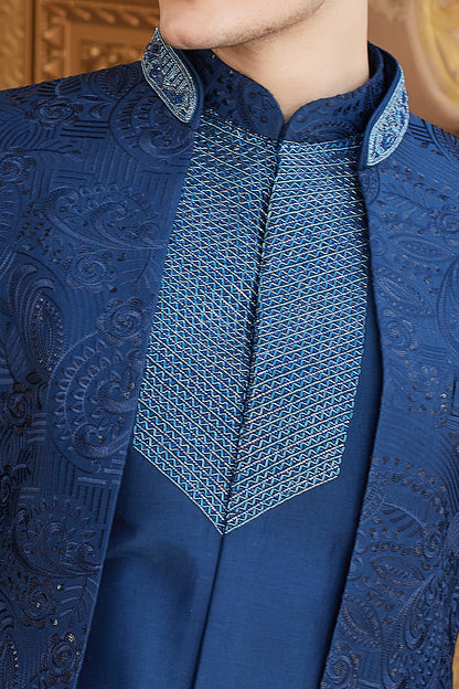 Blue Art Silk Mens Indo Western (NMK-8208) - Nihal Fashions