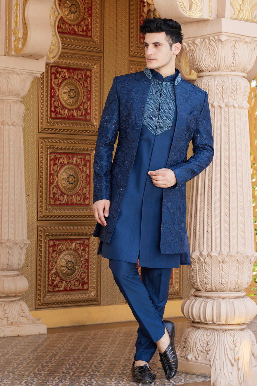 Blue Art Silk Mens Indo Western (NMK-8208) - Nihal Fashions