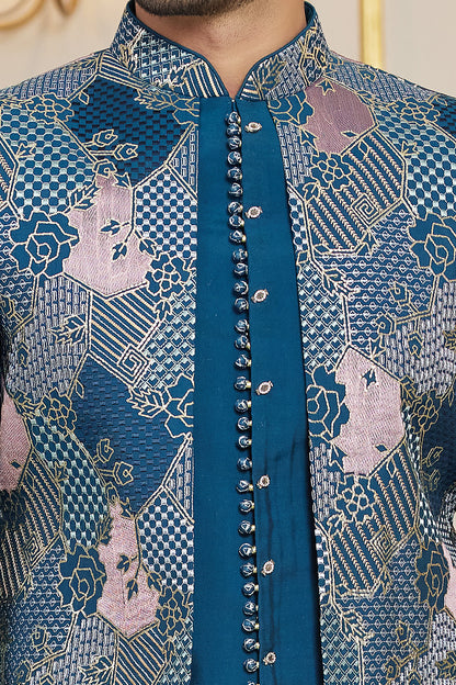 Blue Art Silk Mens Indo Western (NMK-8269) - Nihal Fashions