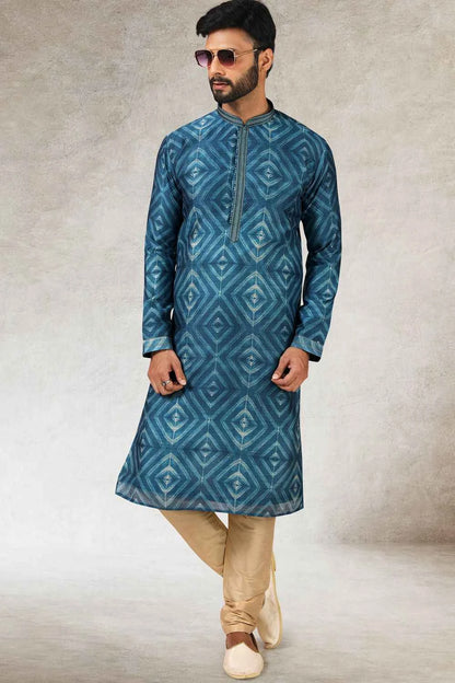 Blue Art Silk Mens Kurta Pajama (NMK-5838)