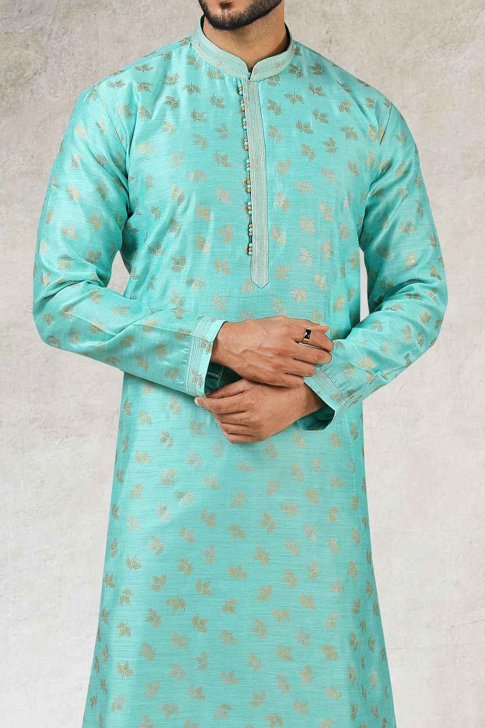Blue Art Silk Mens Kurta Pajama (NMK-5843)