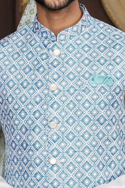 Blue Art Silk Mens Nehru Jacket (NMK-7952) - Nihal Fashions