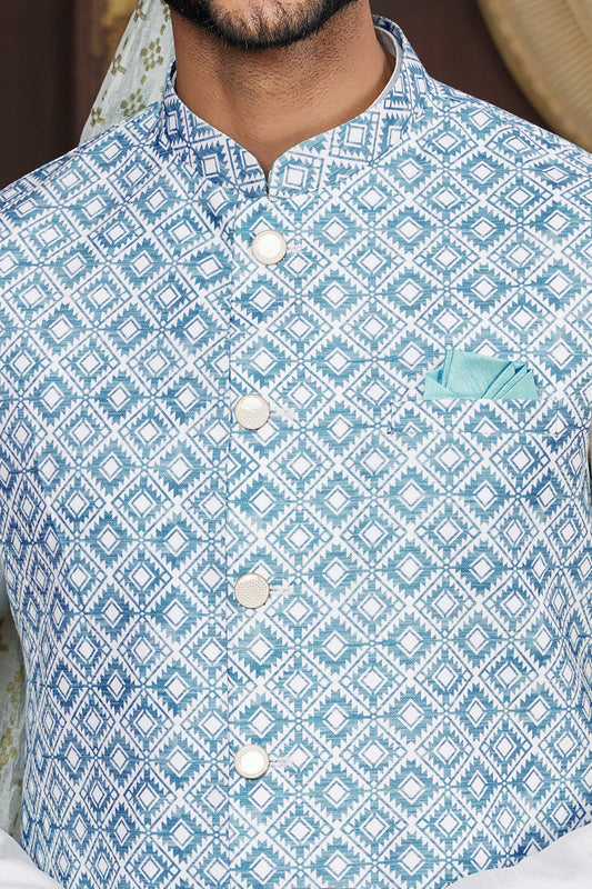 Blue Art Silk Mens Nehru Jacket (NMK-7952) - Nihal Fashions