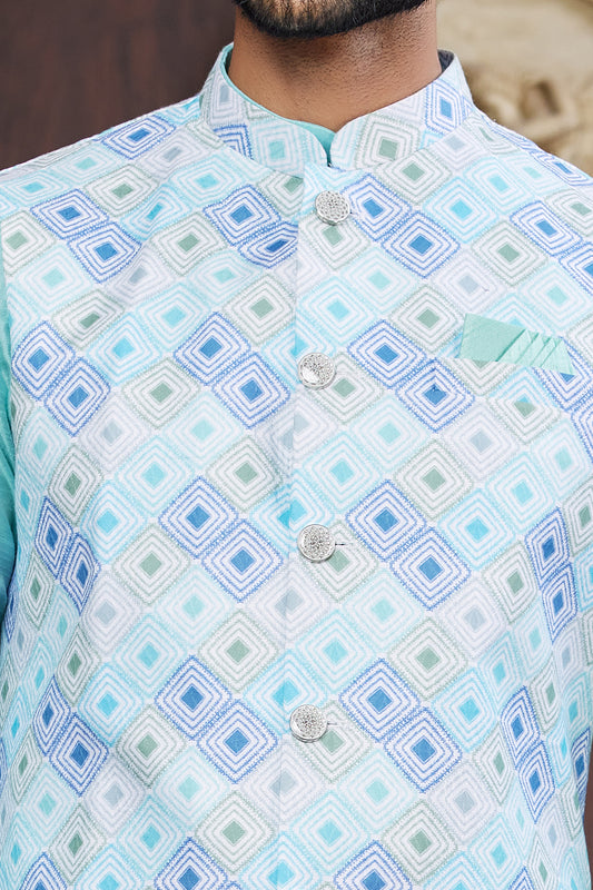 Blue Art Silk Nehru Jacket for Mens (NMK-7948) - Nihal Fashions