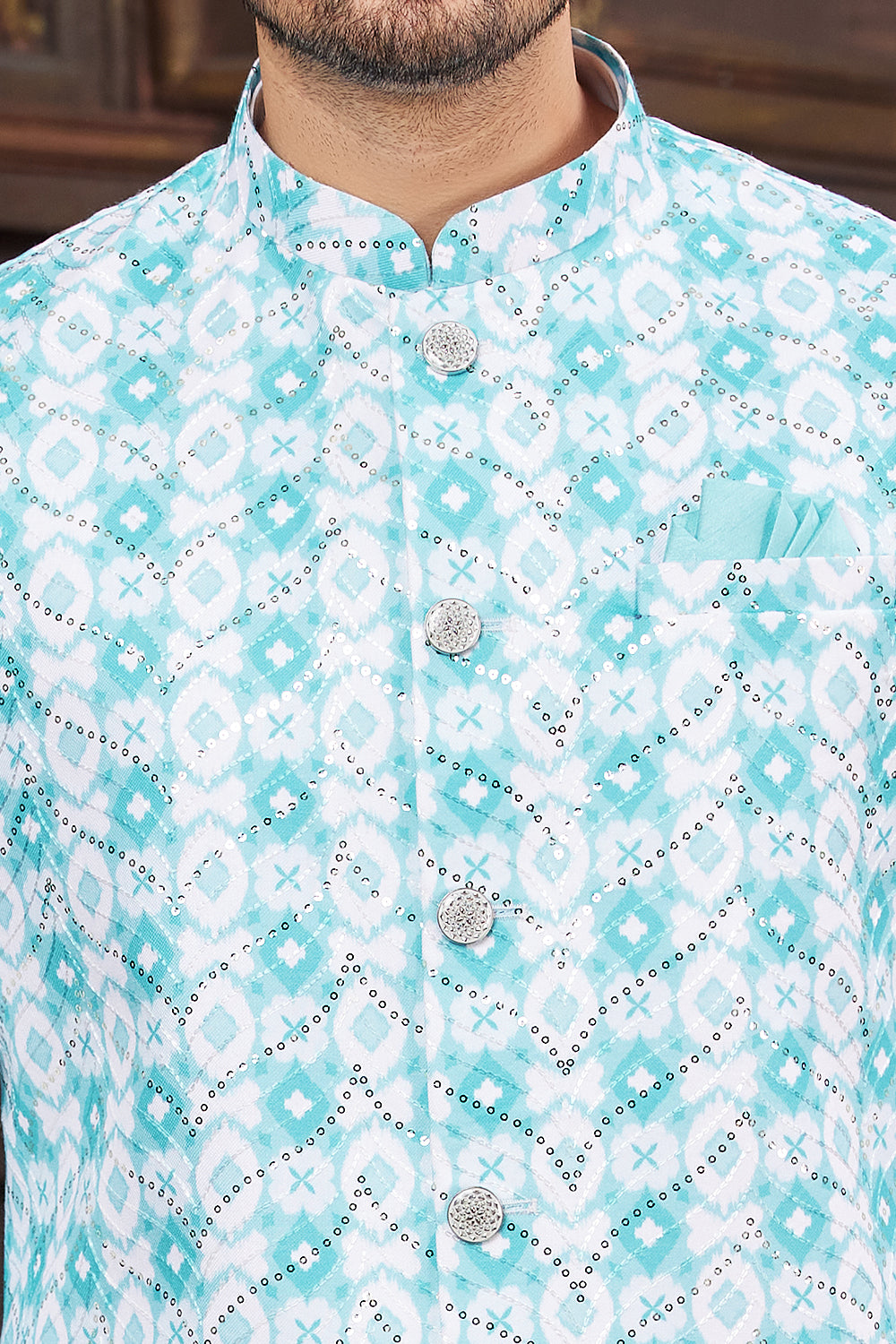 Blue Art Silk Nehru Jacket (NMK-7945) - Nihal Fashions