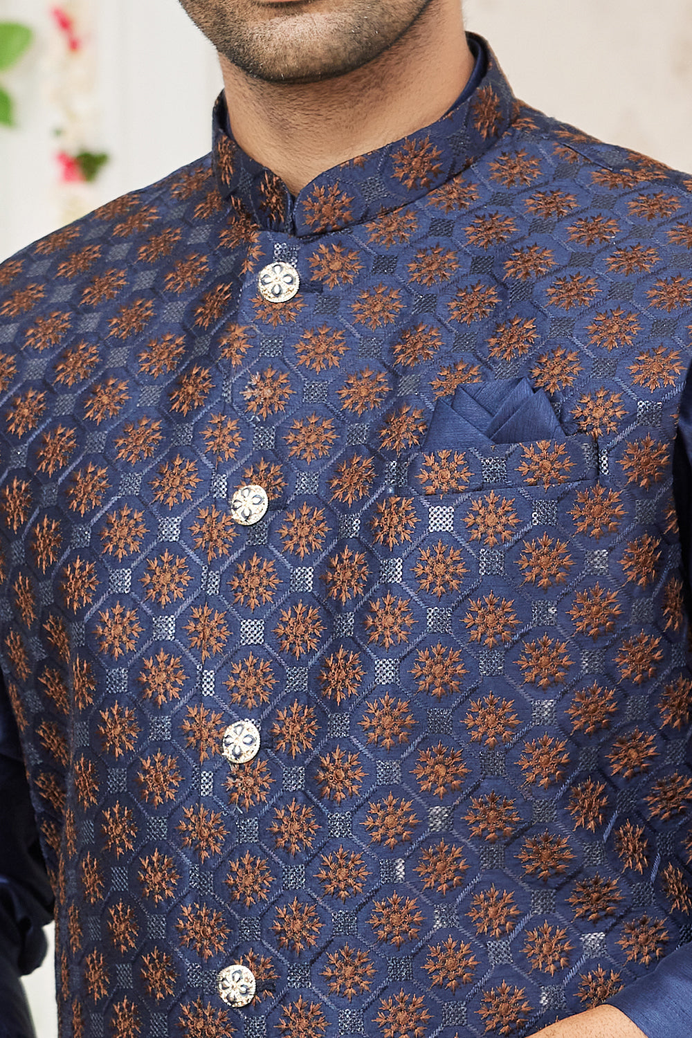 Blue Art Silk Nehru Jacket (NMK-7979) - Nihal Fashions
