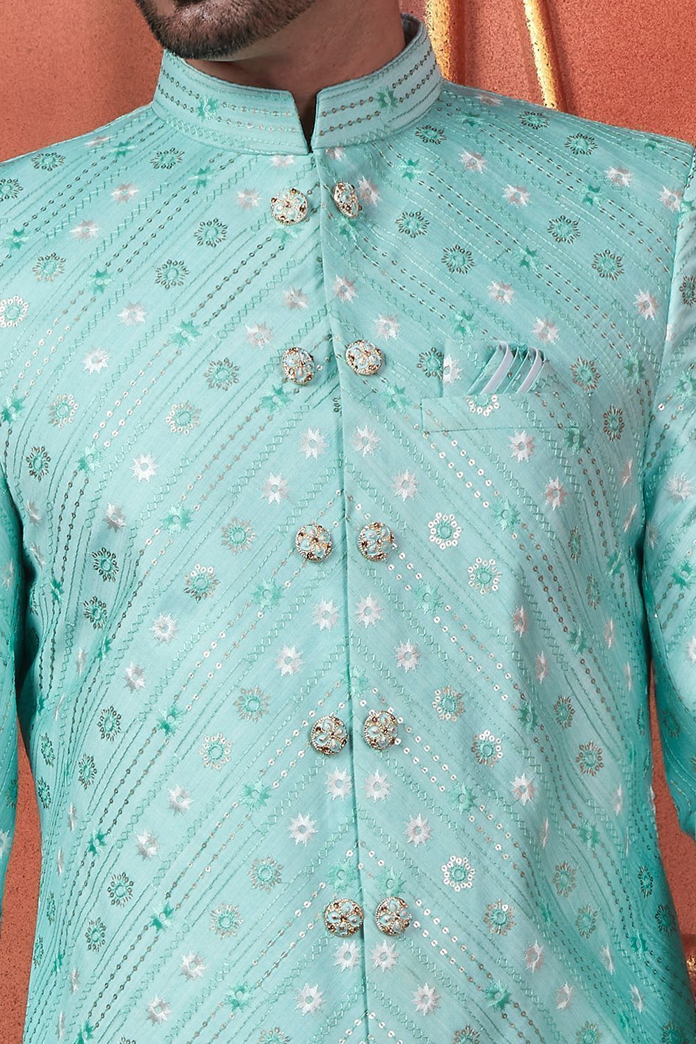 Blue Art Silk Sherwani for Men (NMK-7728) - Nihal Fashions