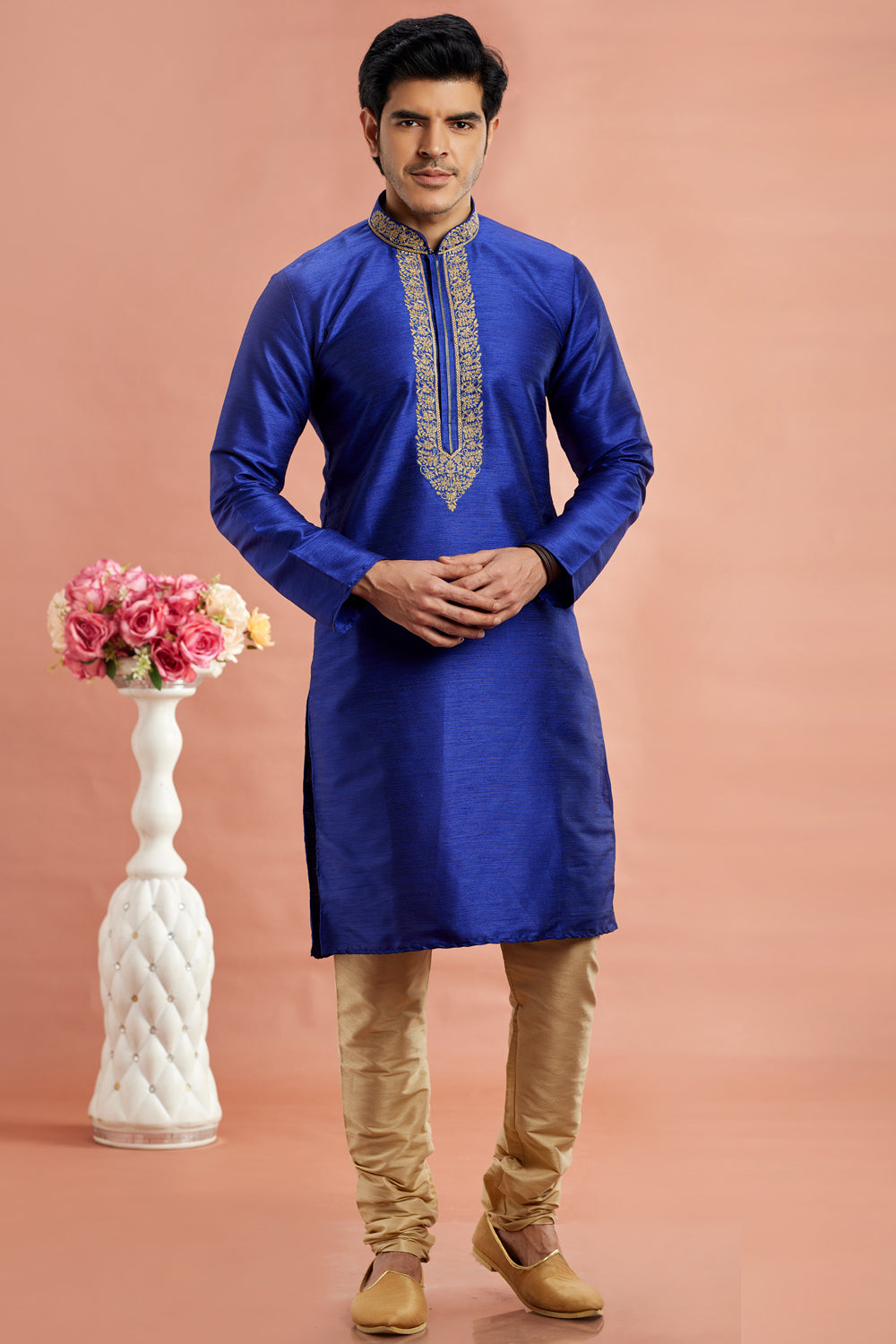 Blue Banarasi Art Silk Kurta Pajama (NMK-7936) - Nihal Fashions
