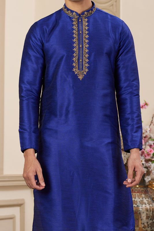 Blue Banarasi Art Silk Kurta Pajama (NMK-8473) - Nihal Fashions