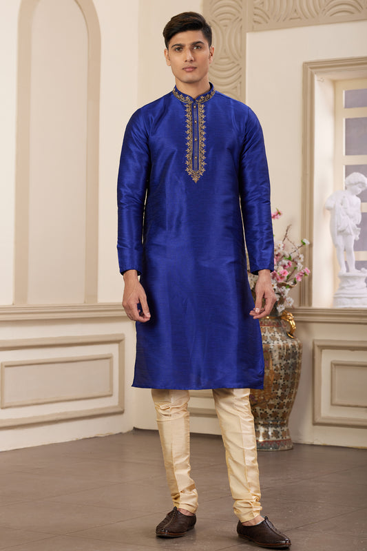 Blue Banarasi Art Silk Kurta Pajama (NMK-8473) - Nihal Fashions