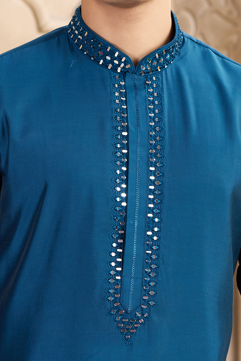 Blue Banarasi Art Silk Kurtas for Men (NMK-8487) - Nihal Fashions