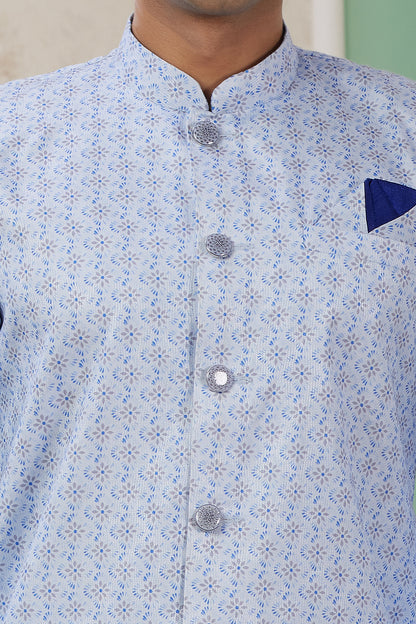 Blue Banarasi Jaquard Indo Western (NMK-8582) - Nihal Fashions