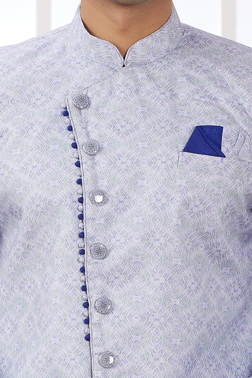 Blue Banarasi Jaquard Mens Indo Western (NMK-8592) - Nihal Fashions