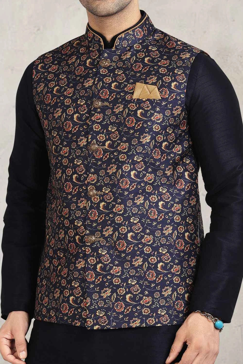 Blue Banarasi Silk Nehru Jacket (NMK-5680)