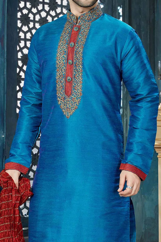 Blue Banglori Silk Regular Kurta Pajama (NMK-3815)