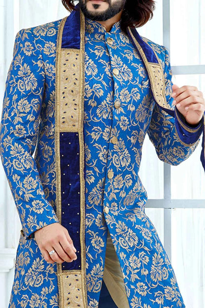 Blue Banglori Silk Sherwani (NMK-4132)