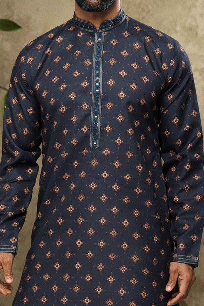 Blue Cotton Casual Kurta Pajama (NMK-6127)