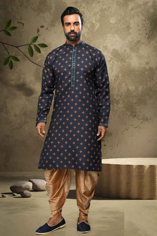Blue Cotton Casual Kurta Pajama (NMK-6127)