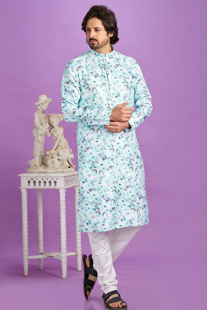 Blue Cotton Casual Kurta Pajama (NMK-7562) - Nihal Fashions