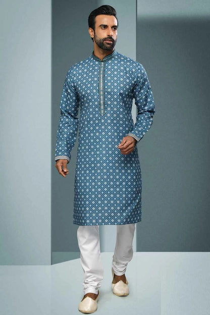 Blue Cotton Kurta Pajama for Men (NMK-6221)