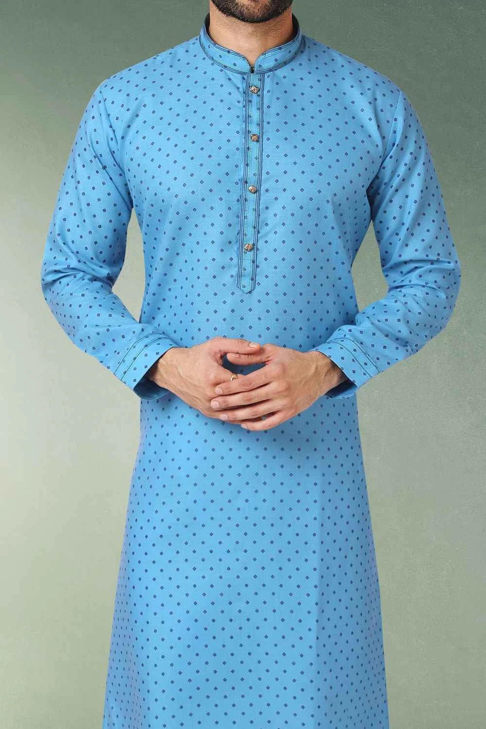 Blue Cotton Kurta Pajama (NMK-5756)