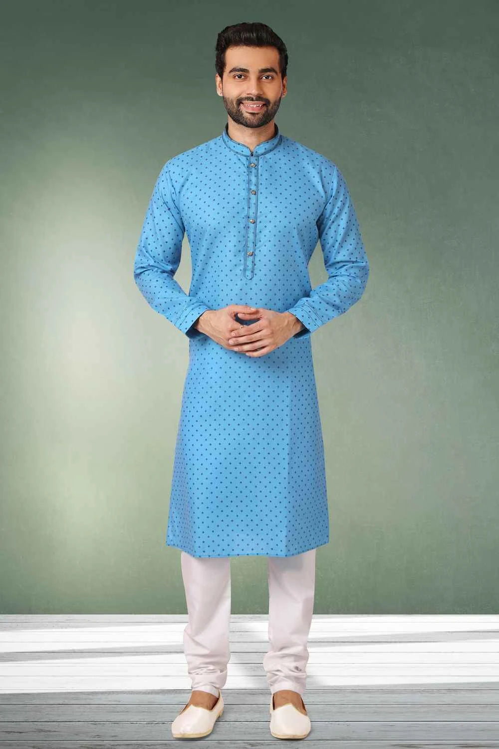 Blue Cotton Kurta Pajama (NMK-5756)