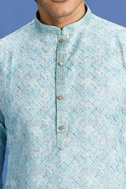 Blue Cotton Kurta Pajama (NMK-7529) - Nihal Fashions
