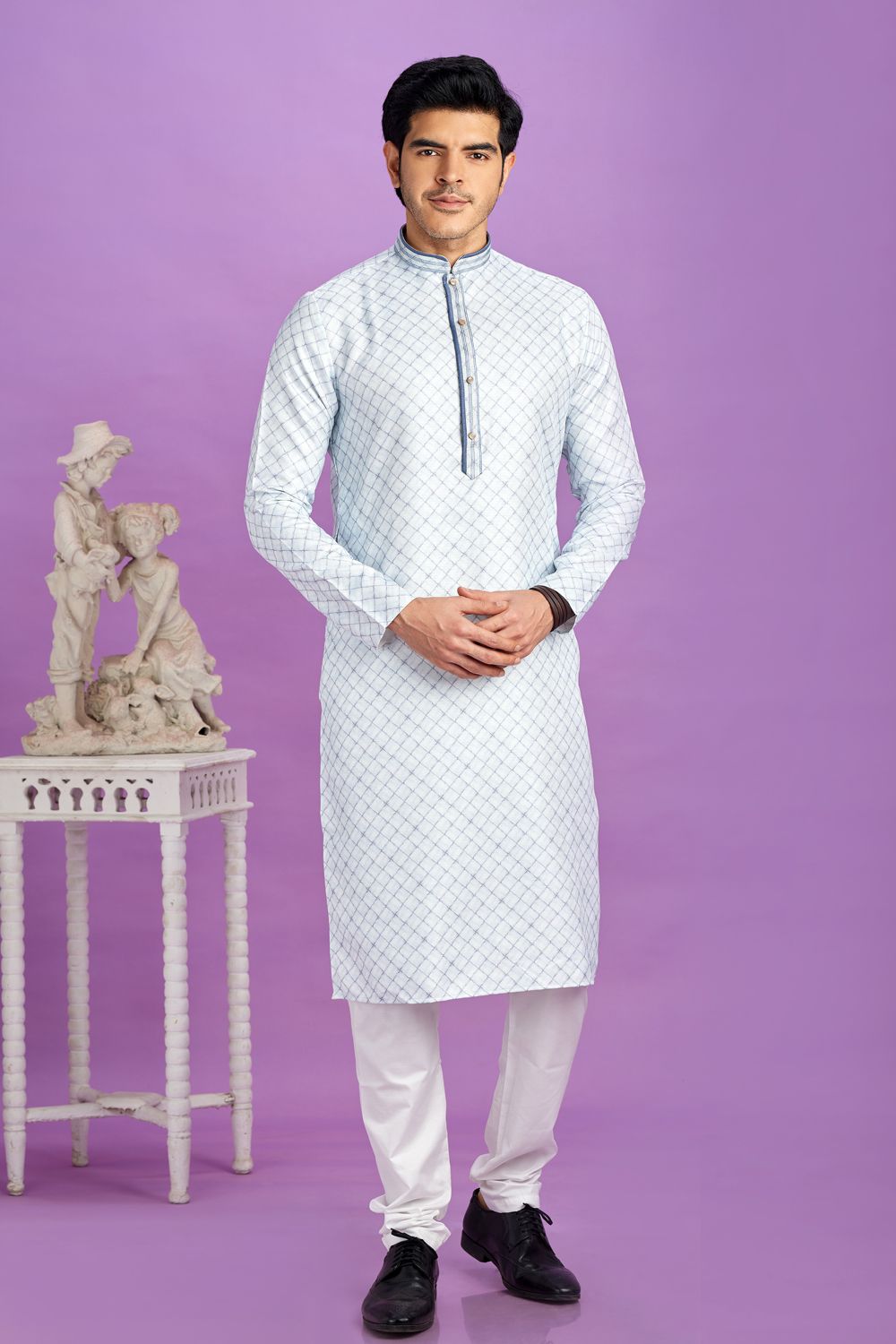 Blue Cotton Kurta Pajama (NMK-7549) - Nihal Fashions