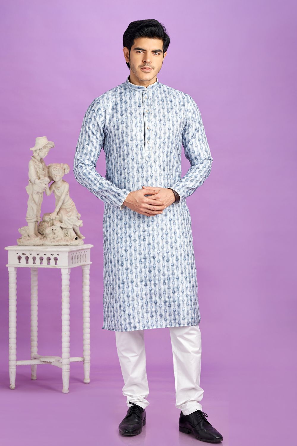 Blue Cotton Kurta Pajama (NMK-7559) - Nihal Fashions