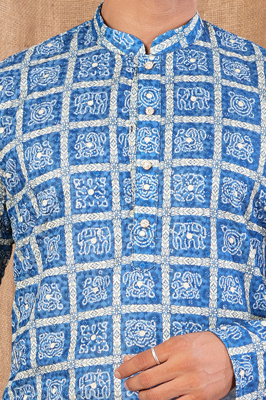 Blue Cotton Kurta Pajama (NMK-8520) - Nihal Fashions