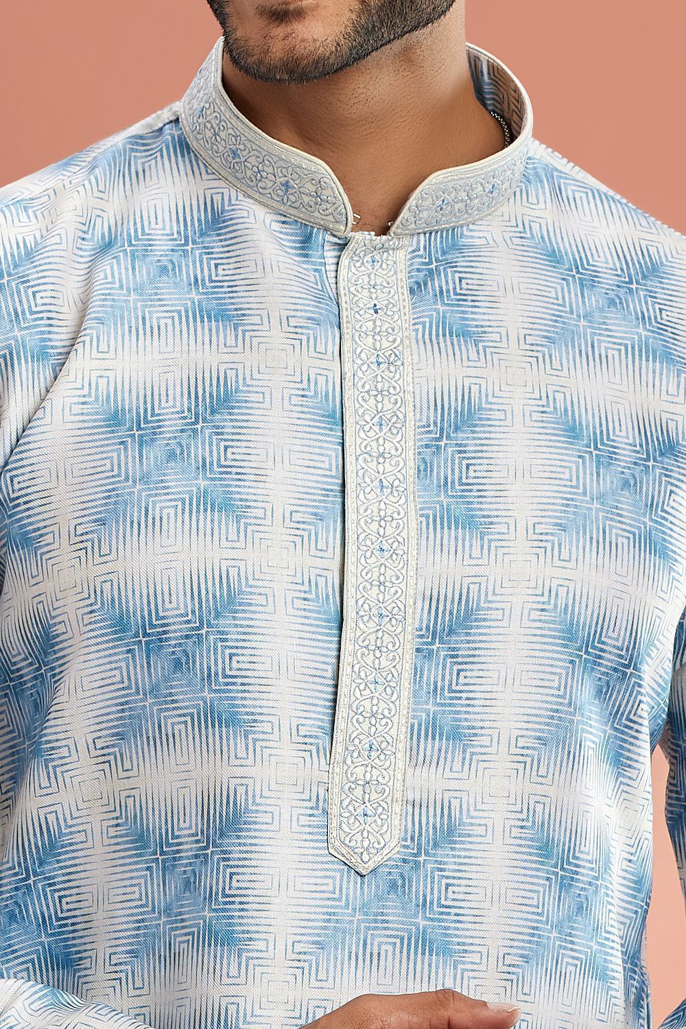 Blue Cotton Kurtas for Men (NMK-7544) - Nihal Fashions