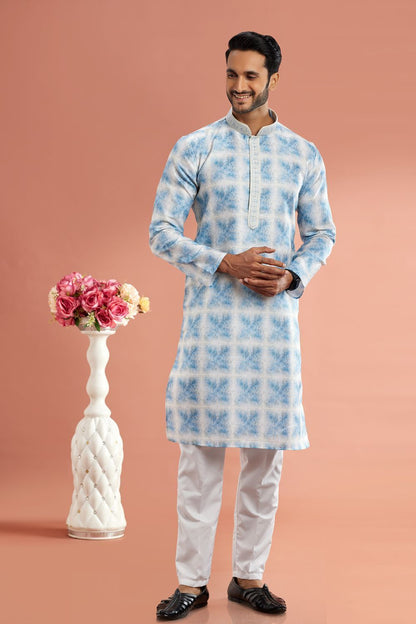 Blue Cotton Kurtas for Men (NMK-7544) - Nihal Fashions