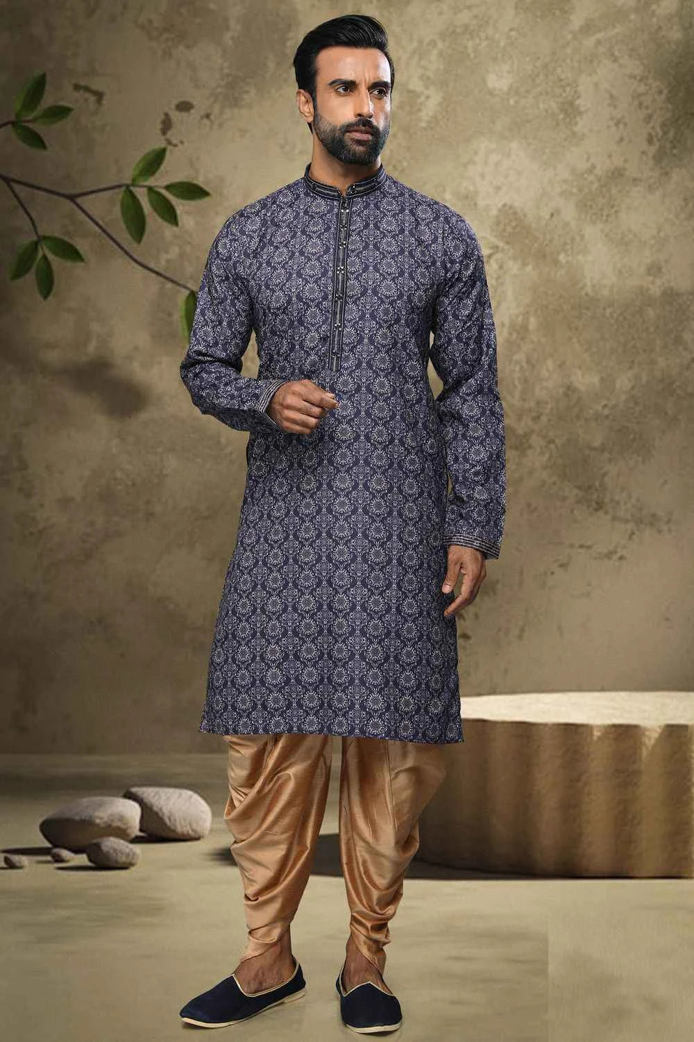 Blue Cotton Mens Kurta Pajama (NMK-6123)