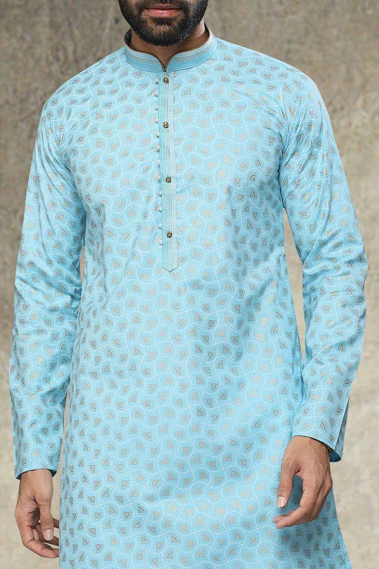 Blue Cotton Mens Kurta Pajama (NMK-6147)