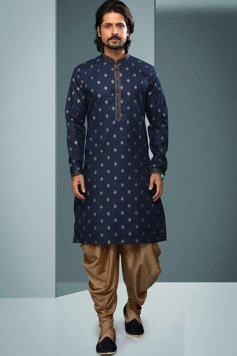 Blue Cotton Mens Kurta Pajama (NMK-6217)