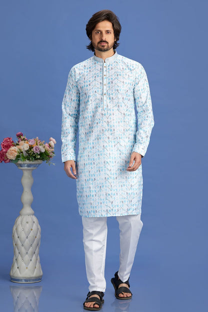 Blue Cotton Mens Kurta Pajama (NMK-7524) - Nihal Fashions