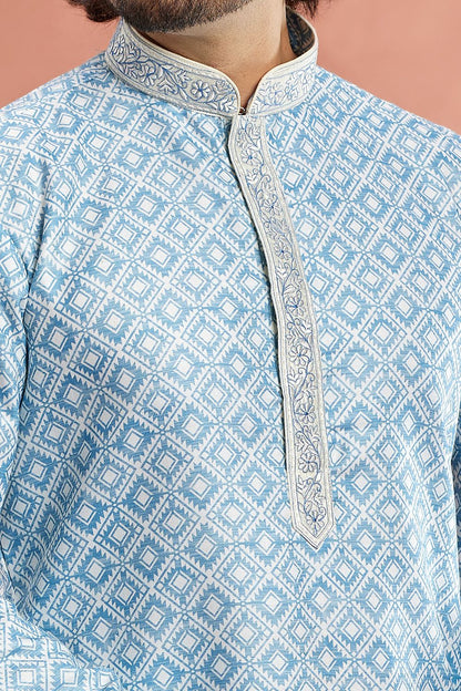 Blue Cotton Mens Kurta Pajama (NMK-7535) - Nihal Fashions