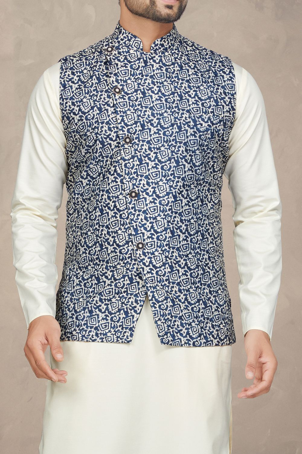 Blue Cotton Nehru Jacket for Mens (NMK-6950) - Nihal Fashions