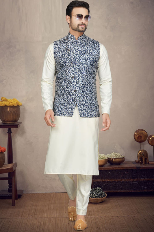 Blue Cotton Nehru Jacket for Mens (NMK-6950) - Nihal Fashions