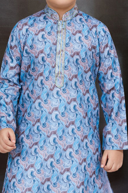 Blue Cotton Printed Boys Kurta Pajama (NKK-771) - Nihal Fashions