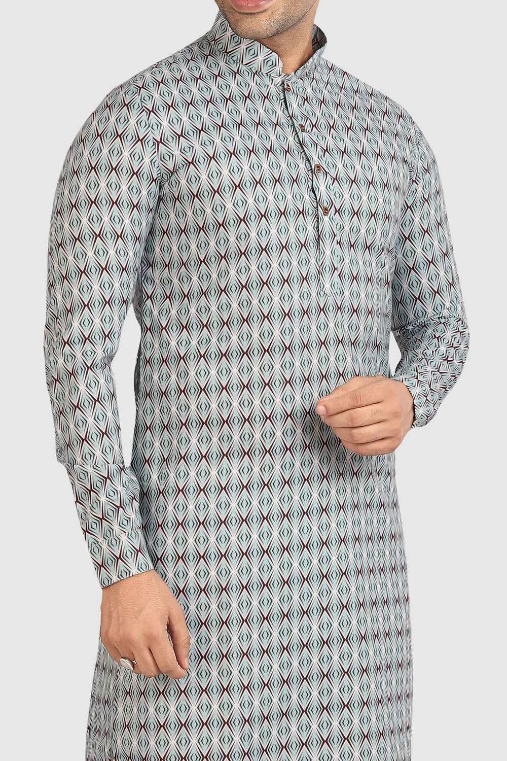 Blue Cotton Printed Kurta Pajama for Men (NMK-5729)