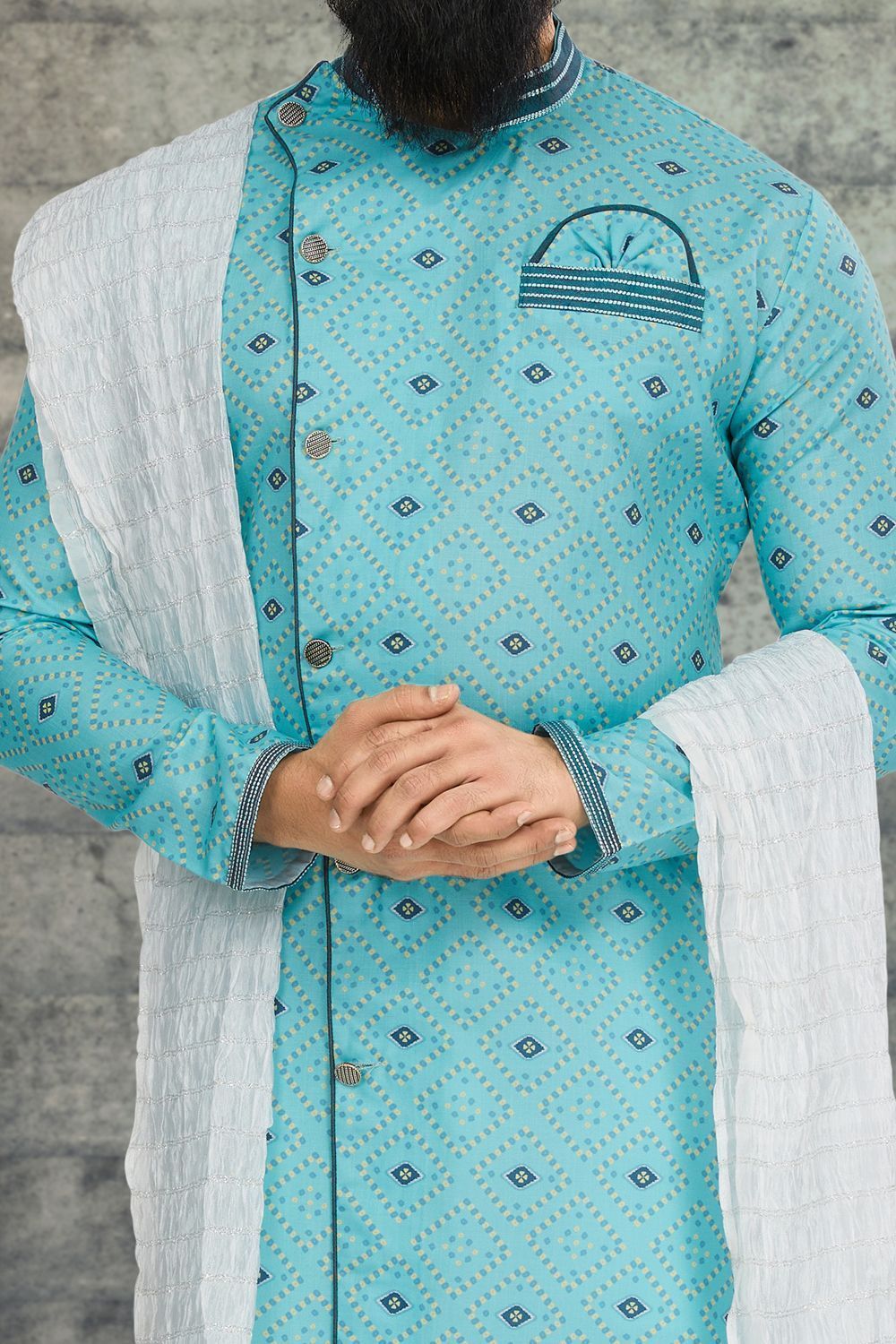 Blue Cotton Silk Indo Western (NMK-6789) - Nihal Fashions