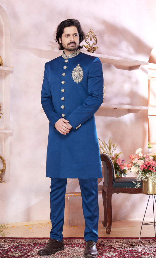 Blue Imported Sherwani (NMK-8311) - Nihal Fashions