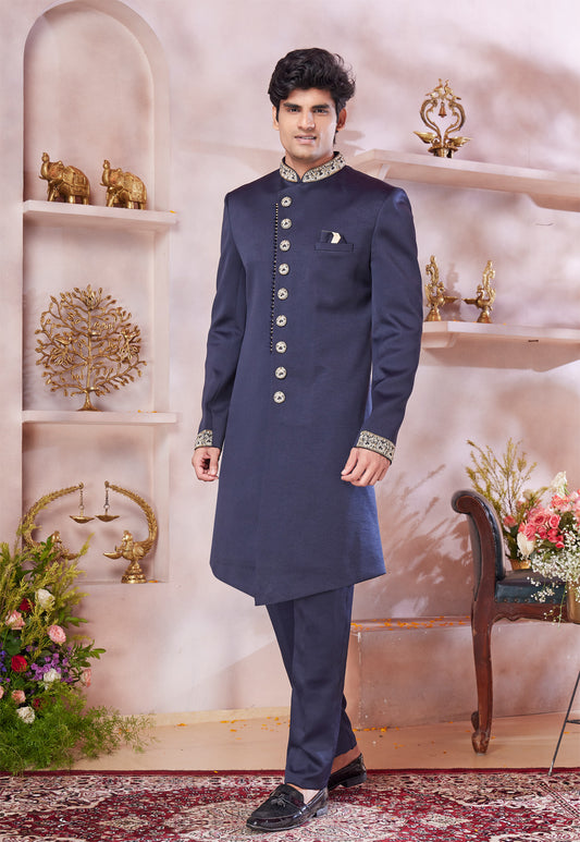 Blue Imported Sherwani (NMK-8312) - Nihal Fashions