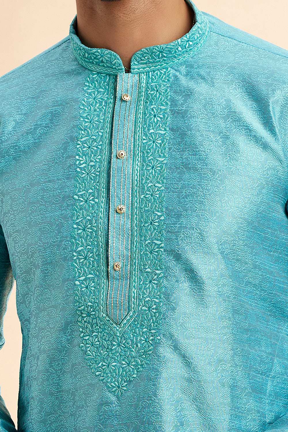 Blue Jaquard Art Silk Kurta Pajama (NMK-7904) - Nihal Fashions