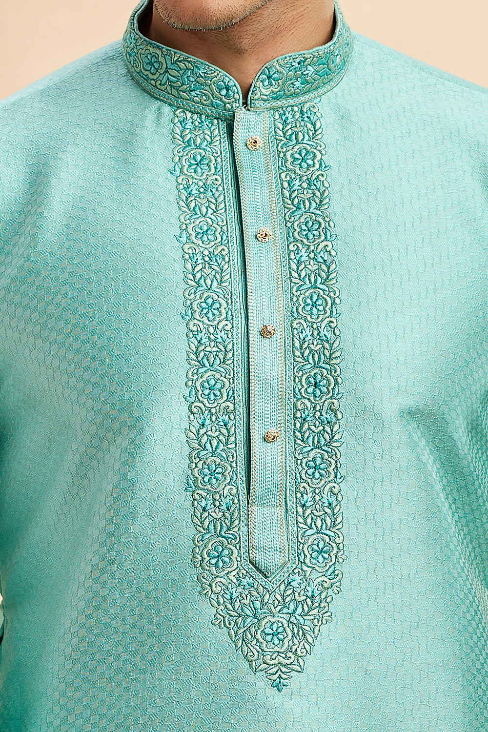 Blue Jaquard Art Silk Mens Kurta Pajama (NMK-7921) - Nihal Fashions