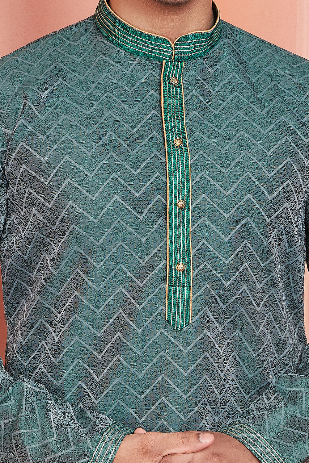 Blue Jaquard Kurta Pajama for Men (NMK-8177) - Nihal Fashions